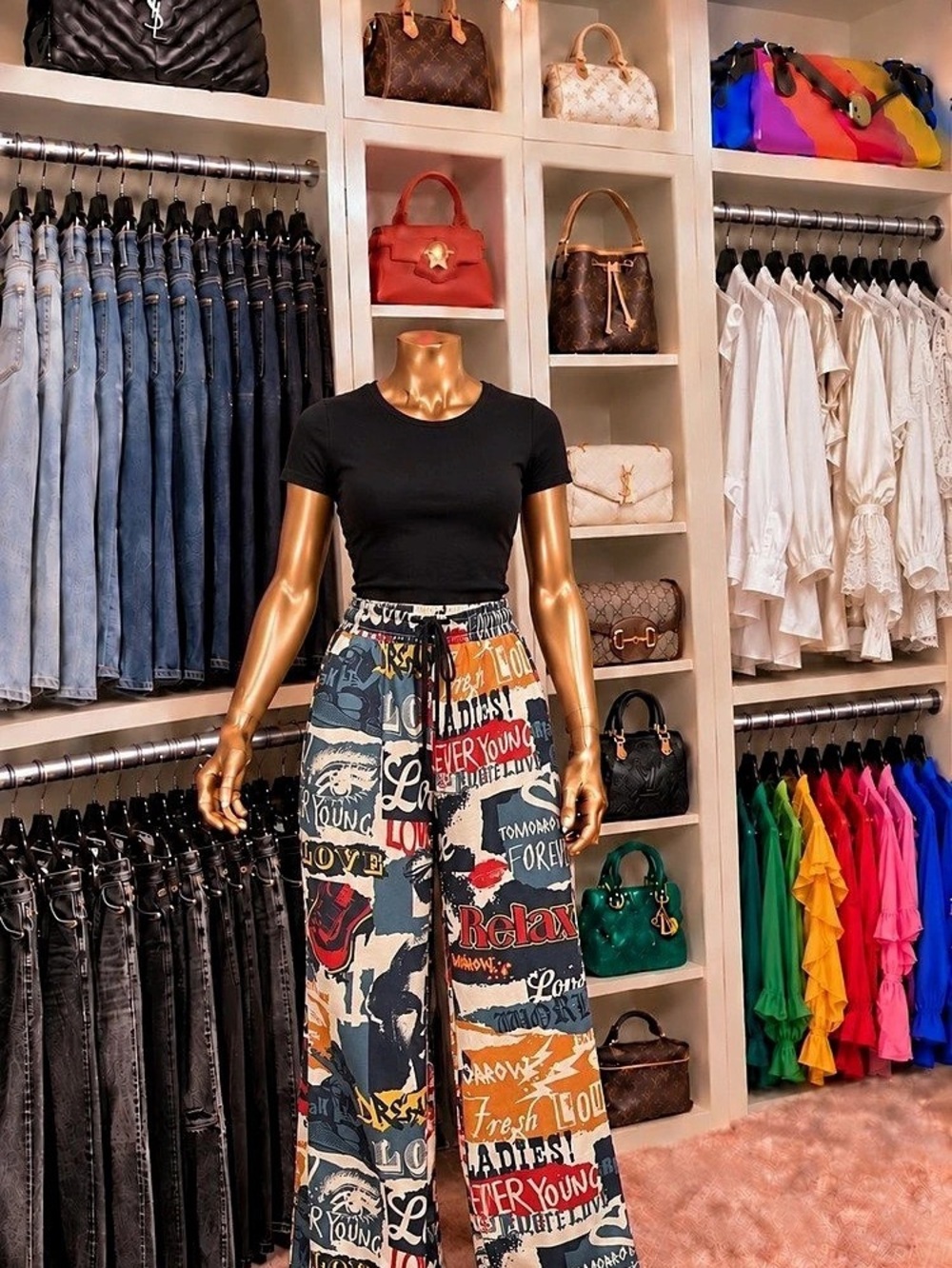 Abstract Wide Leg Pants in Blue & Orange